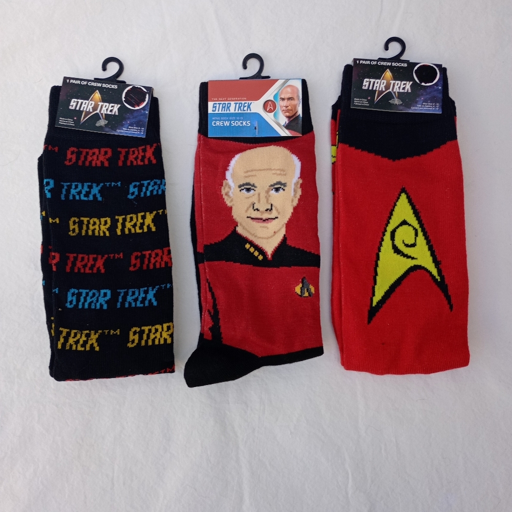 Star Trek Crew Socks Bundle Captain Picard Casual Gift Fun Red Black Yellow Set